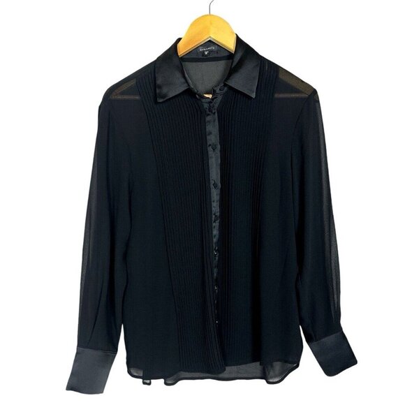 Dynamite Sheer Button Up Blouse Tuxedo Style Black Size XXS - Picture 1 of 11